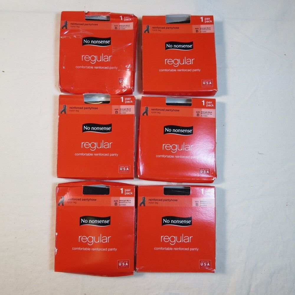 6 Pair Lot No Nonsense Regular Reinforced Pantyhose Hosiery Midnight Black Sz B